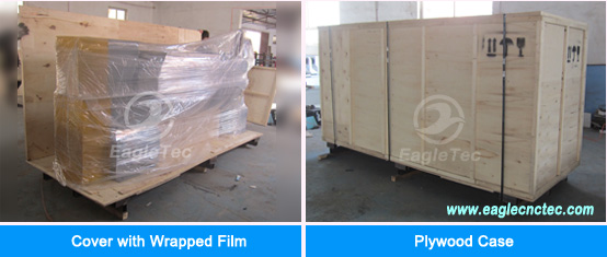 cnc wood lathe machine packed with wrapped film and wood case