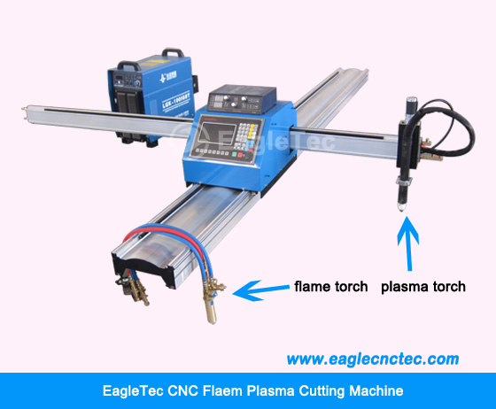 portable cnc flame plasma cutting machine with one flame torch and one plasma torch