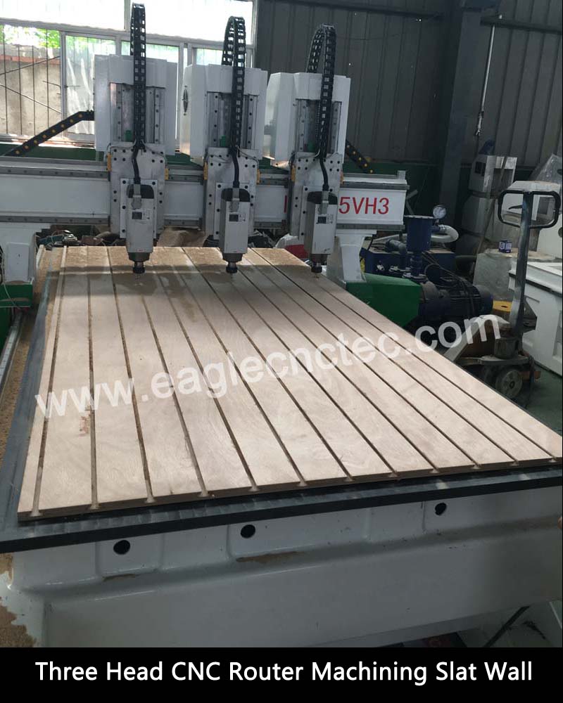 three head cnc router machining slat wall 