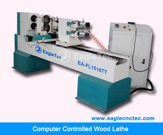 computer controlled wood lathe with two axes two cutters