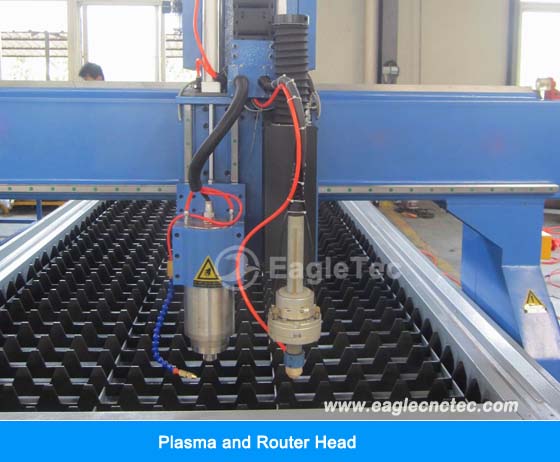 cnc router plasma combo with two head one spindle and one plasma torch