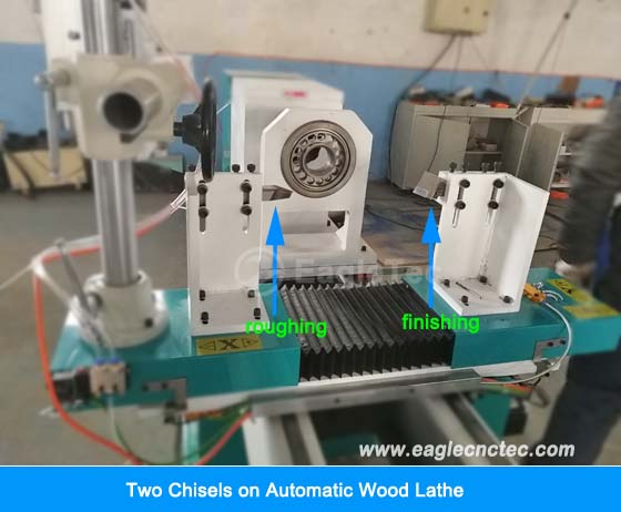 two wood lathe chisels on automatic wood lathe machine