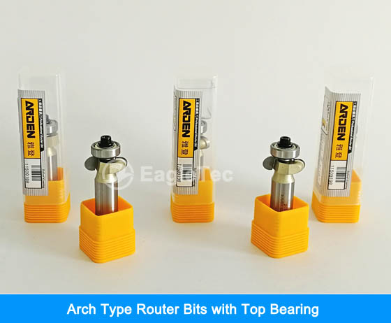 arch type router bits with top bearing guided for decorative edge molding